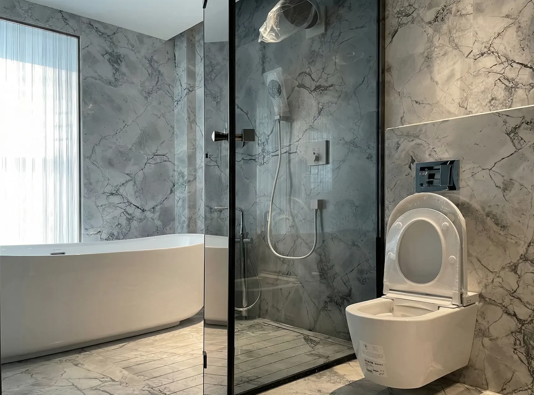Санузел из мрамора Invisible Blue — стены и пол под ключ — Фото 3