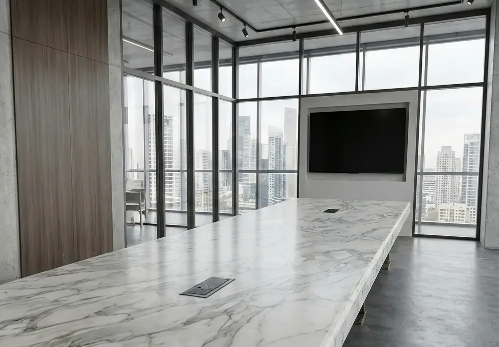 Мраморный стол в переговорную 4 метра — монолит без швов